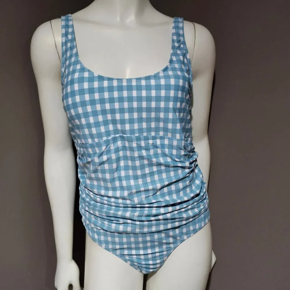Anne Cole Plus Size Checked Shirred One-Piece Swimsuit